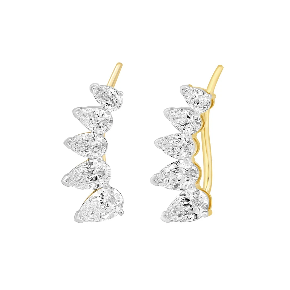 Womens climbers Earrings 1.90 Ct Pear Cut Lab Grown Diamond 14K Yellow Gold - Image 2 of 4