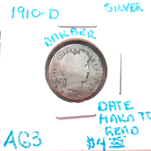 1910 DENVER BARBER SILVER DIME IN ABOUT GOOD CONDITION.