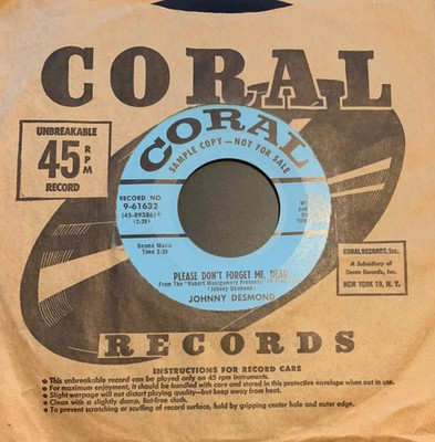 Johnny Desmond - Please Don't Forget Me Dear / A Little Love - Promo - G8100z