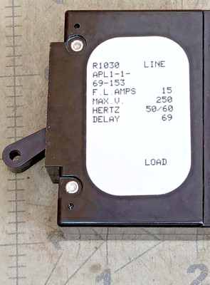 Airpax / Sensata APL1-1-69-153 Circuit Breaker Hydromagnetic 15A 1 Pole [OF60]