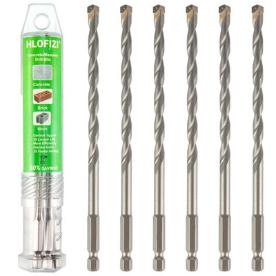 6 Pack 7/32'' Masonry Drill Bits Hex Shank for Concrete, Brick, Stone