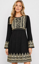 NEW ASOS PREMIUM BLACK EMPIRE MINI DRESS WITH GOLD CORDING SIZE US 2 UK 6