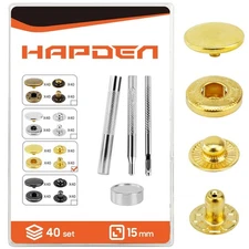 40 Sets 15mm Leather Snaps and Fasteners Kit with Setter Tools Gold Color