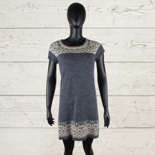 AGGI Women s Designers Dress Short Cap Sleeve Knit Grey Nordic Fair Isle sz 40
