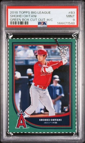 2018 Topps Big League #B3 Shohei Ohtani RC Green Box Cut-Out (PSA Mint 9)