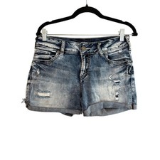 Silver Jeans Co. Denim Shorts Distressed Cuffed Hem Acid Wash Blue