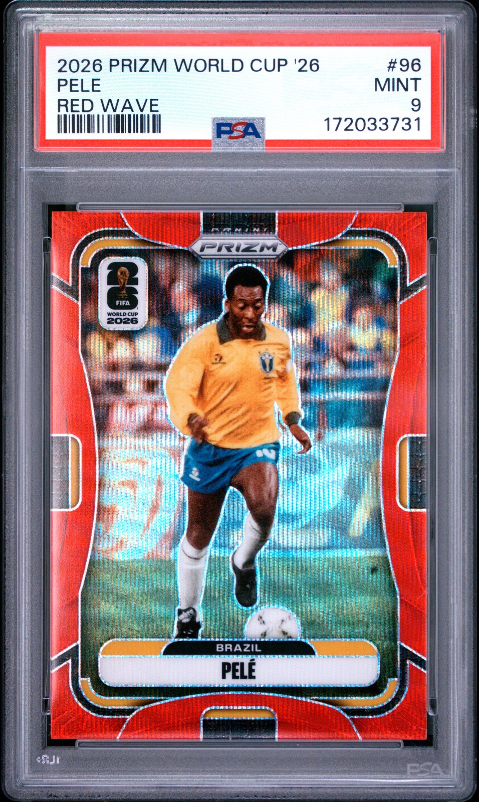 2026 PANINI PRIZM FIFA WORLD CUP 2026 RED WAVE #96 PELE 29/39 PSA 9 view 1
