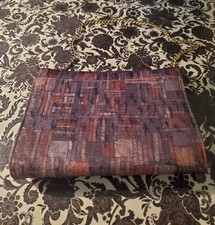 Vintage Tapestry Clutch Bag Brown Geometric Chain Strap Retro Evening Purse