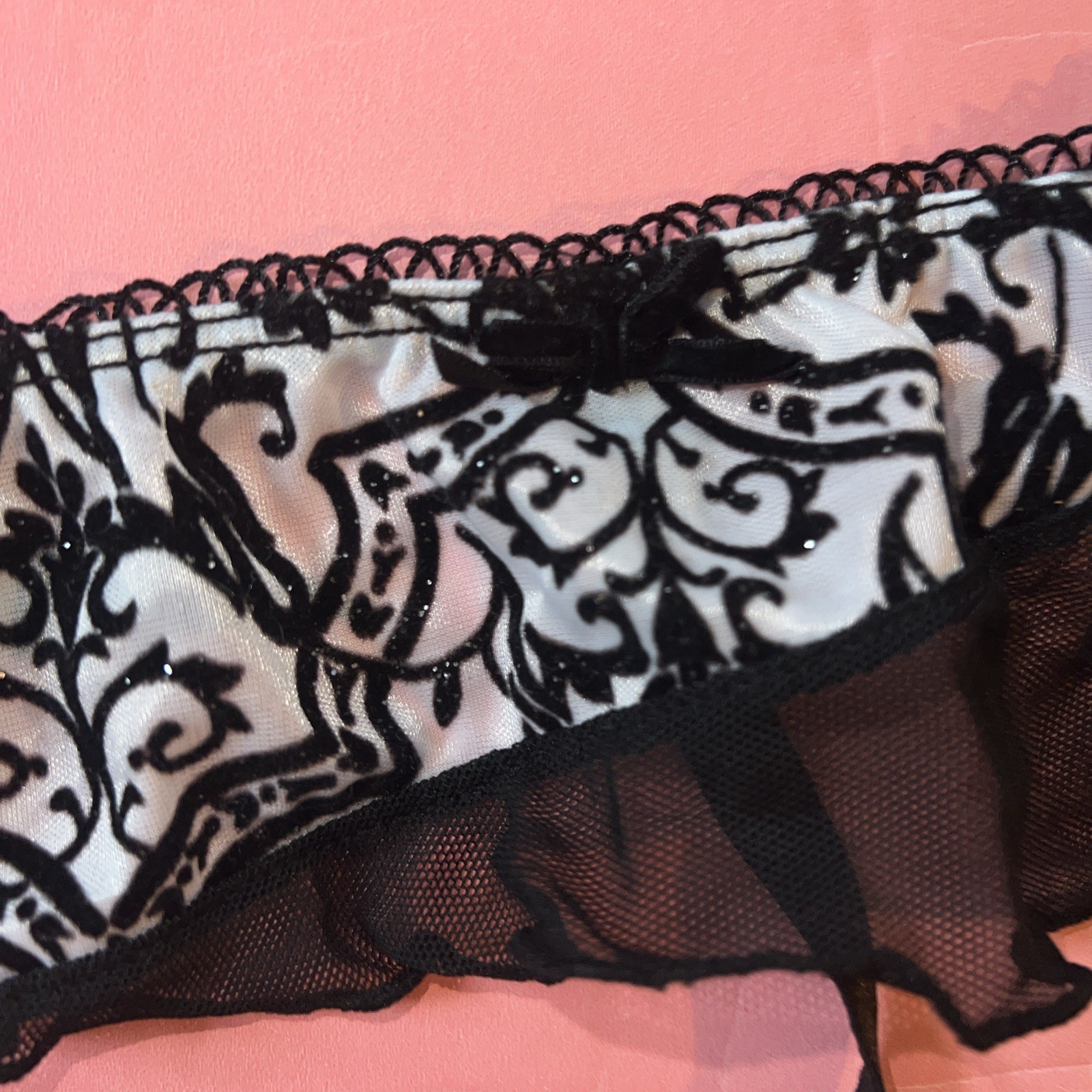 Frederick’s Of Hollywood S garter belt Skirt Lot BLACK Mesh Lace Flocked White