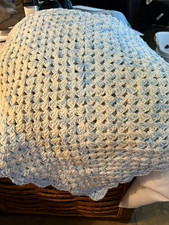 Handmade Crochet Baby Crib Blanket Blue White Unisex Nursery Fits Crib