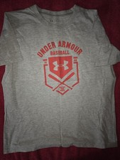 Under Armour  T, youth XL, loose fit, gray, baseball, cotton blend