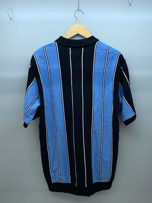 希少 S WACKO MARIA STRIPED POLO SHIRT WACKO MARIA/STRIPED JACQUARD SUMMER KNIT POLO SHIRT（BLUE
