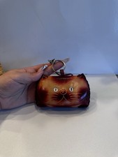 Llavero monedero gato cuero genuino hecho a mano