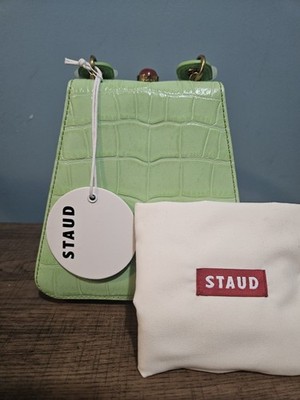 Staud Kenny Croc-Embossed Leather Top Handle Bag Brown New with Tags