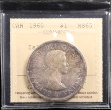 1960 $1 ICCS MS65 *Island Grass Variety* Canada Silver Dollar Gem Toned TOP POP