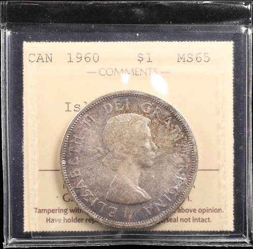 1960 $1 ICCS MS65 *Island Grass Variety* Canada Silver Dollar Gem Toned TOP POP