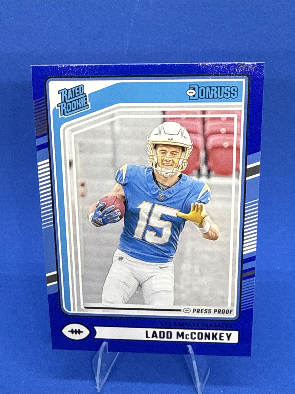 2024 Panini Donruss - Rated Rookie Ladd McConkey #328 Blue Press Proof (RC)