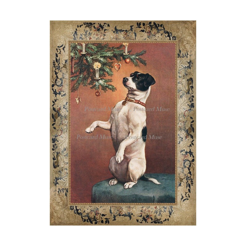 Victorian Christmas Dog Cotton Fabric Quilt Block Panel Sewing Applique