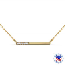 Lab Grown Diamond Bar Pendant Necklace: 14K Gold Minimalist Solitaire
