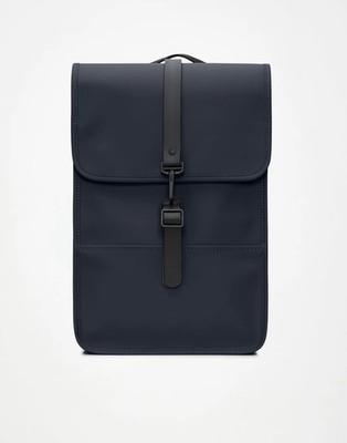 Rains Black Waterproof Roll-Top Backpack with Front Buckle Closure