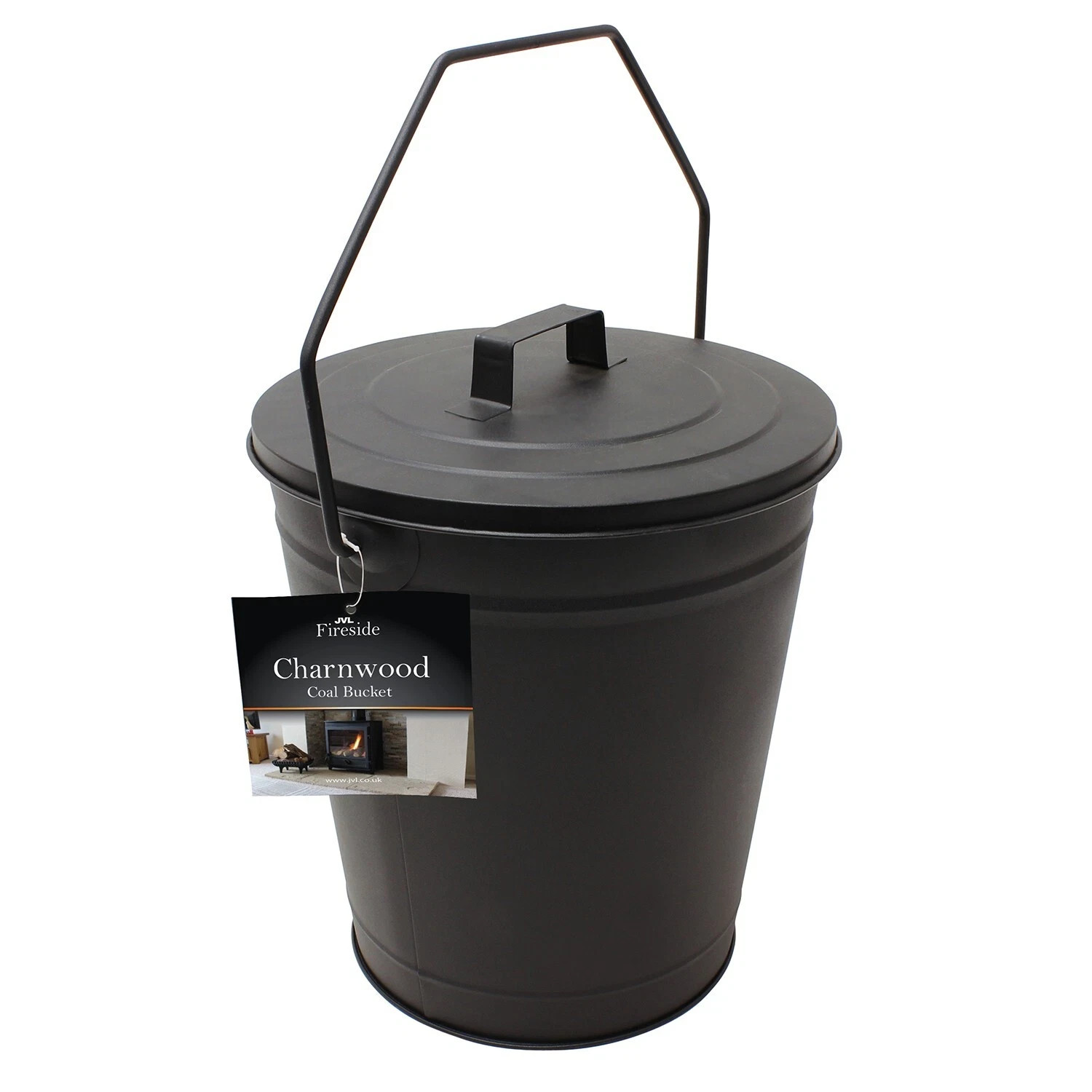 JVL Charnwood 12"" Coal Bucket Fire Fireside Log Holder 27 x 30cm Handle & Lid