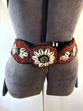 Vtg Cowrie Shell Belt Boho Festival Western Coachella Red Black Beaded