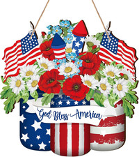 4Th of July Patriotic Decorations Memorial Day Wooden Door Sign Red White Blue U