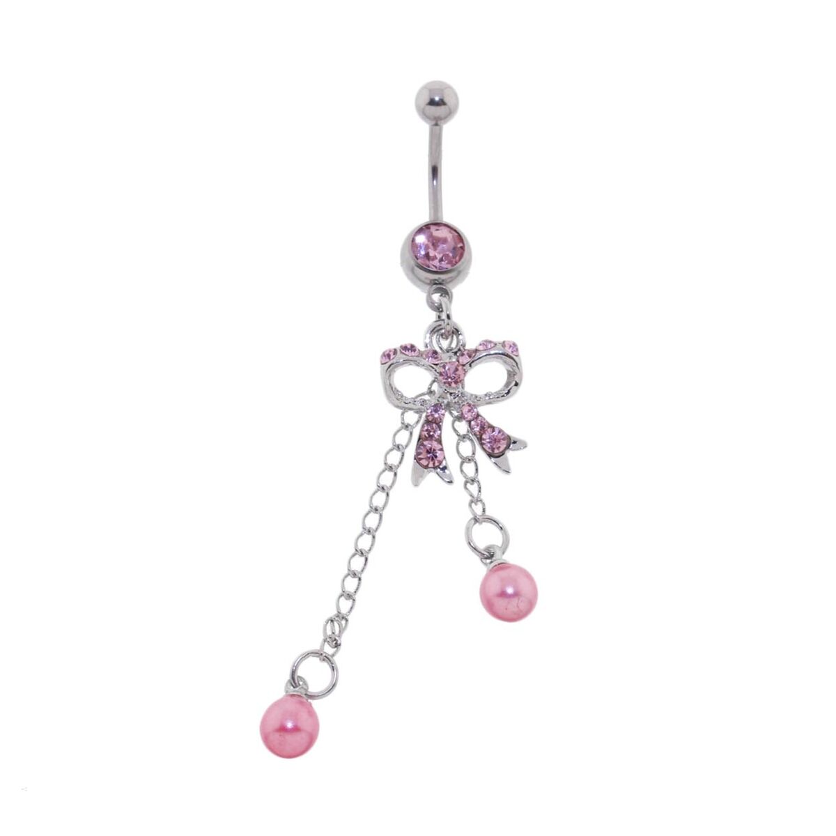 316L Surgical Steel White CZ & Stone Bow Non Dangle Belly Ring 316L Surgical Steel White CZ & Stone Bow Non Dangle Belly Ring