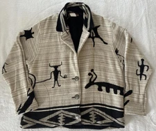 Painted Pony Southwest Aztec Button Up Jacket Beige Black Oversized S/Med Texas
