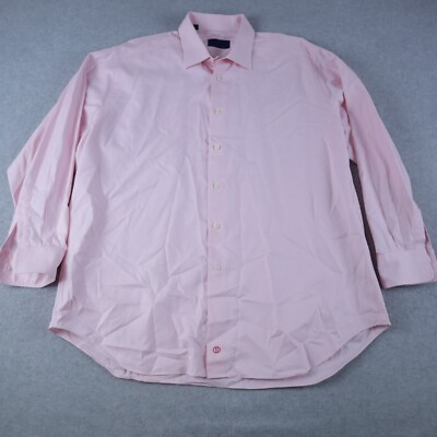 David Donahue Shirt Mens 16 34/35 Dress Button Up Pink Houndstooth Long Sleeve