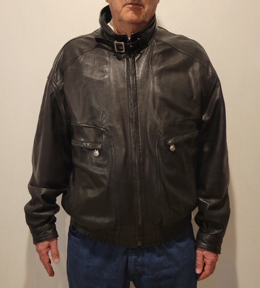 GALLOTTI Black Leather Bomber Jacket Size XXL