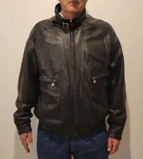 GALLOTTI Black Leather Bomber Jacket Size XXL