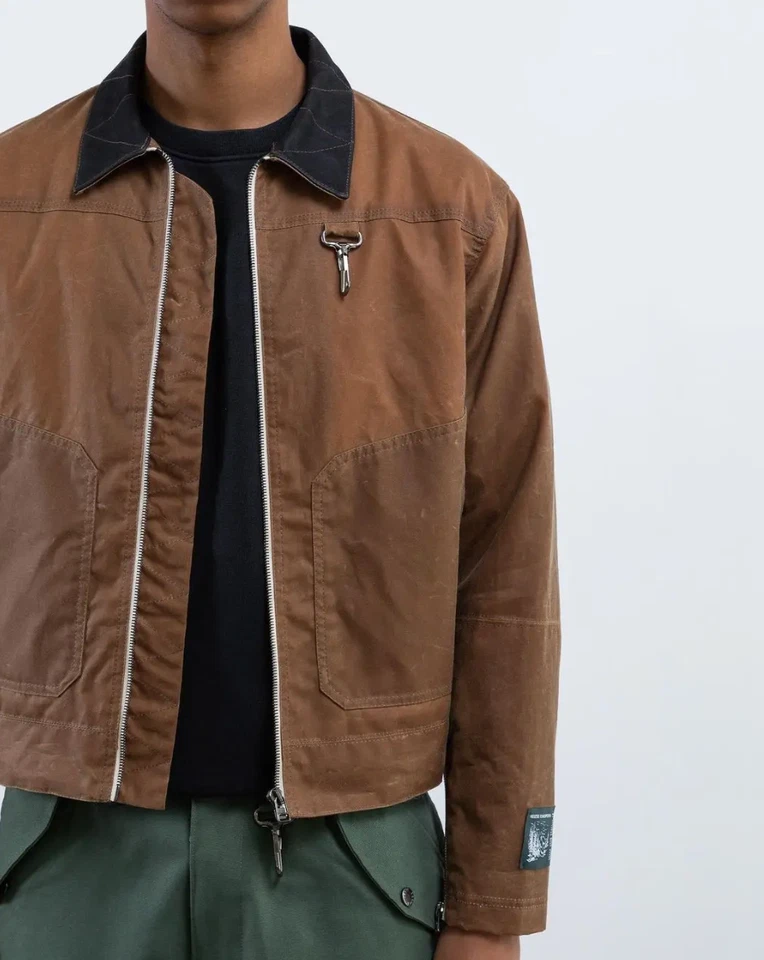 Chaqueta de motociclista de algodón encerado tostado Reese Cooper para hombre mediana AGOTADA Foto 3 de 4