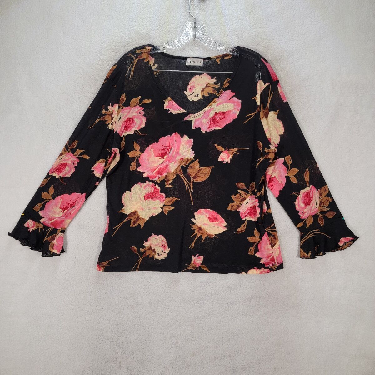 Vtg 90s Ninety Womens Top Size L Black Mesh Sheer Floral Vtg 90s Ninety Womens Top Size L Black Mesh Sheer Floral