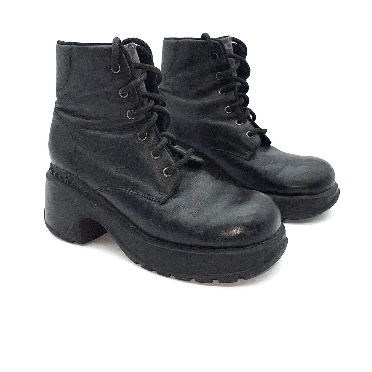 Vtg 90s SKECHERS Black Chunky Platform Boots Womens 7.5 
