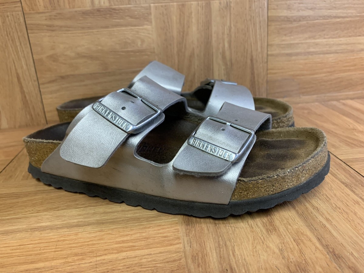 RARE🔥 Birkenstock Arizona Double Strap Silver Soft Footbed