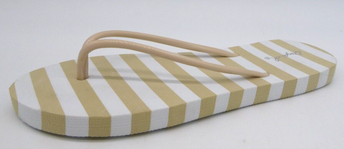 Qupid Tan White Striped Flip Flop Sandals for Women Size 7-image