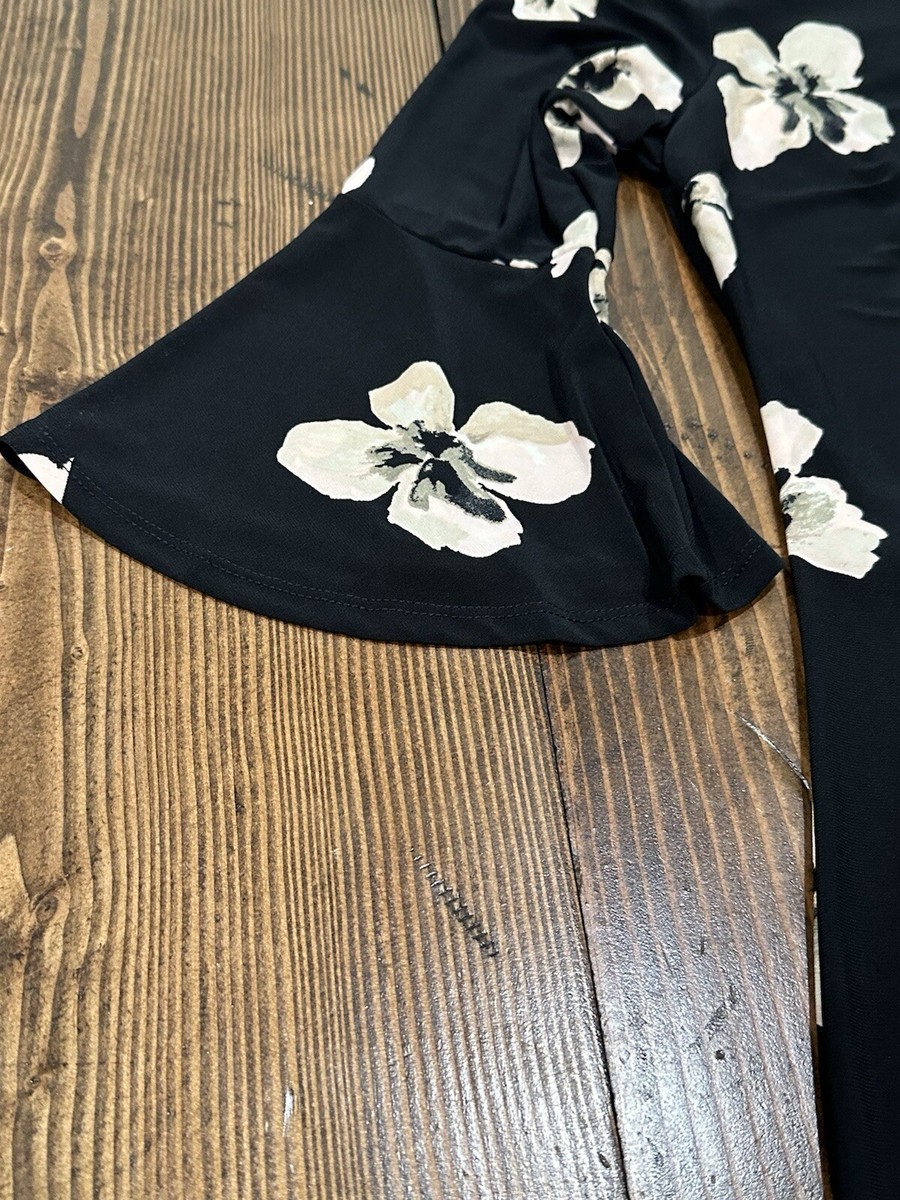 Tommy Hilfiger Printed Jersey Bell Sleeve A-line Dress Black Floral Size 6P  NWT
