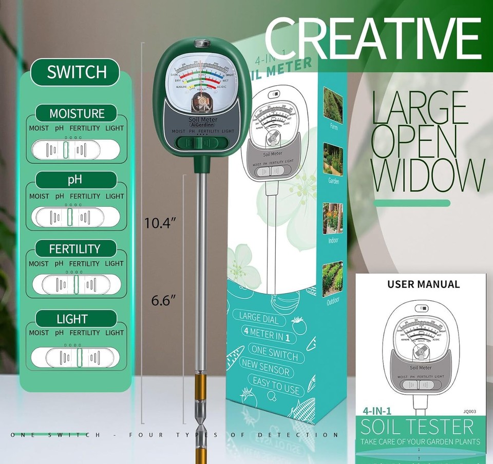Soil Test Kit, Moisture Meter/Light/Fertility/Soil PH Meter for... eBay