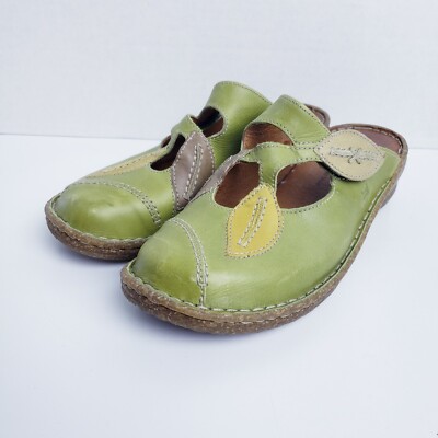 Josef Seibel Spirit of Nature Green Leather Casual Clog Leaves