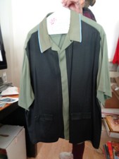 NAT NAST 50's Style Green Black SHIRT JAC Loop Collar Pic Stitching 100 Silk L