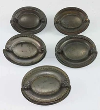 SET 5 ANTIQUE HEPPLEWHITE OVAL DRAWER PULLS FEDERAL 2 1/2" CENTERS DROP BAIL