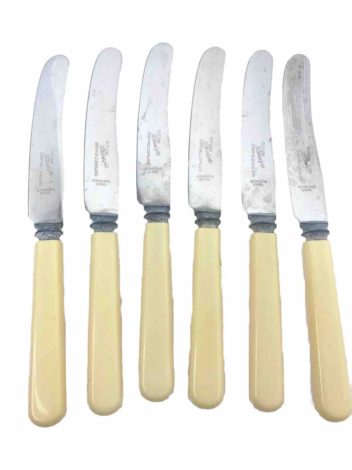 L SHEFFIELD ENGLAND  Set Of 7 Knives Stainless Steel H.WOOD 