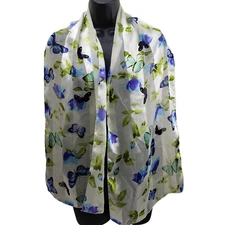 Women's Scarf Butterfly Motif Multicolor Sheer Striped 14"/60" Wrap