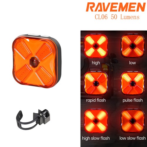 RAVEMEN CL06 Luce Posteriore Bici LED USB Ricaricabile Faro Fanale Sensore Freno - Picture 17 of 17