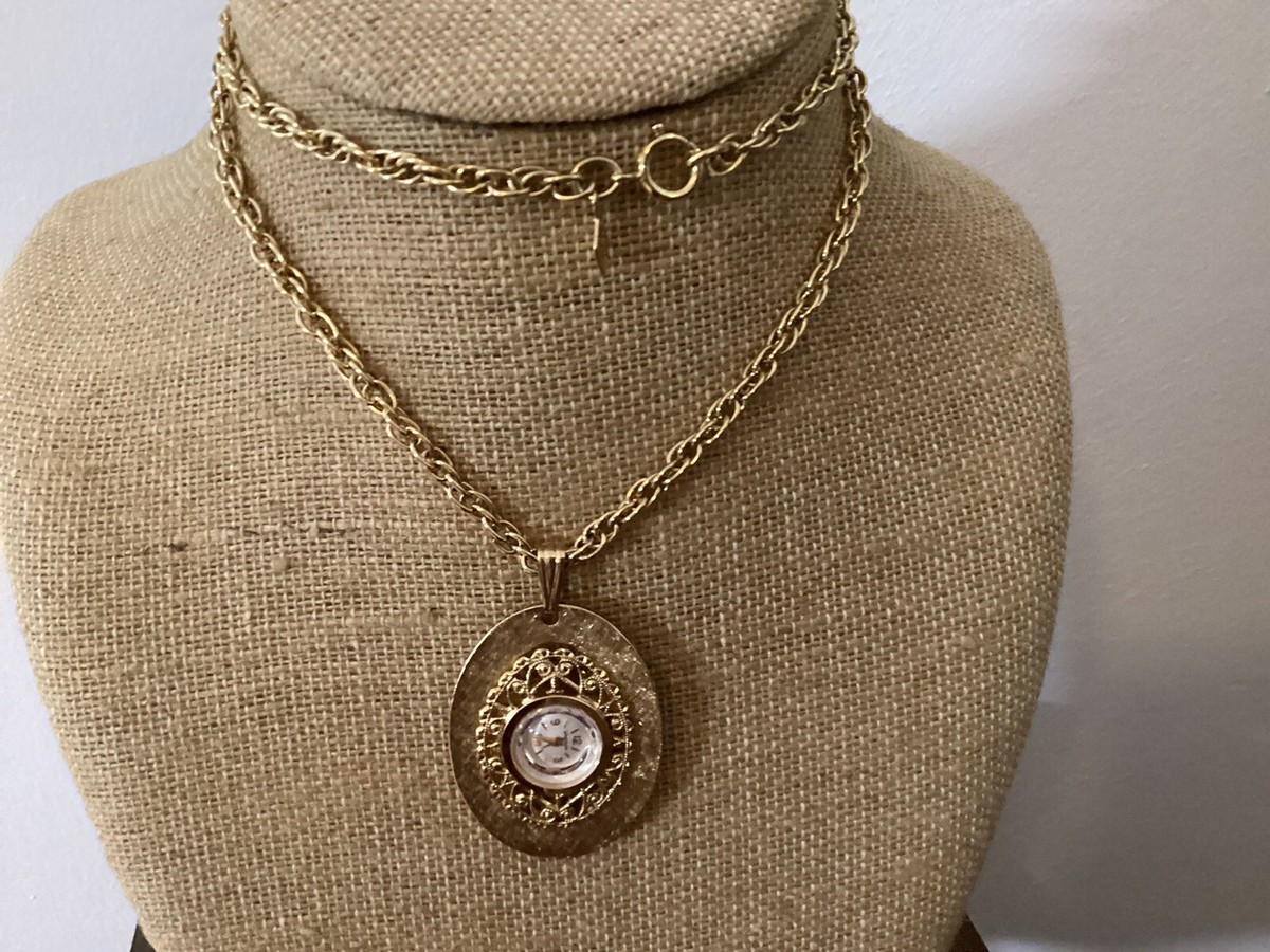 ?10/$20? VTG Sarah Coventry Goldtone/White Beaded Heart Shape Pendant Watch Sarah Coventry Bracelet, Guilloche Heart Bracelet, Vintage  main image 3