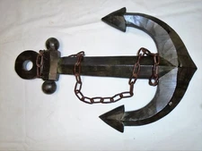 LARGE Anchor Wall Hanging Coat Rack Key Hook Hanger Nautical Chain Cut Nails 18"