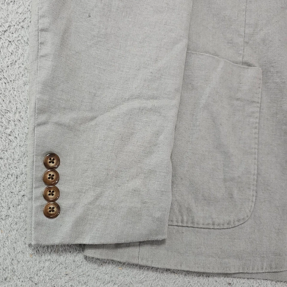 Blazer J Crew Para Hombres Gris Medio Calce Ajustado Traje Chaqueta Cáñamo Mezcla de Algodón 2 Botones Foto 3 de 4