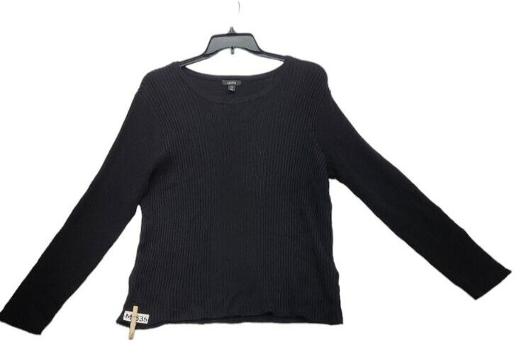 ALFANI Women’s rib knit deep black long sleeve sweater top Shine Table XXL  M535