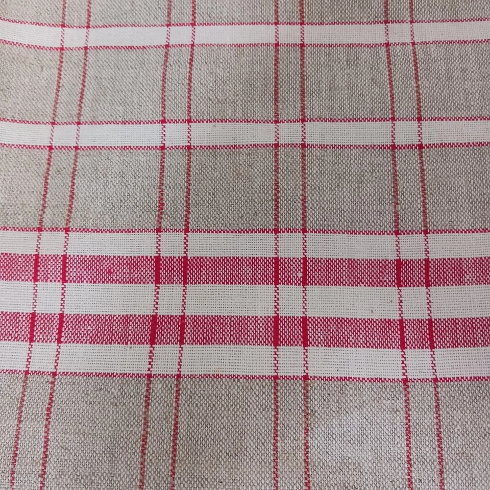 Coupon ancien pour torchon – lin & coton – 345 x 68 cm – rayures rouges – rusti - Photo 3/4